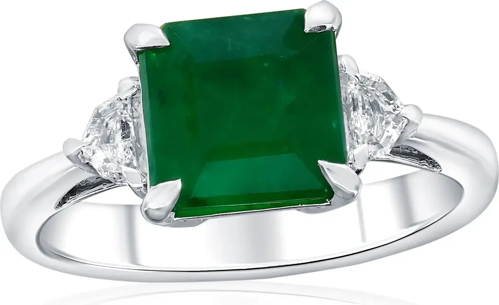 14K White Gold 2.77ct Emerald & 0.20cttw Diamond Ring by SOUZANA by Suzy Levian