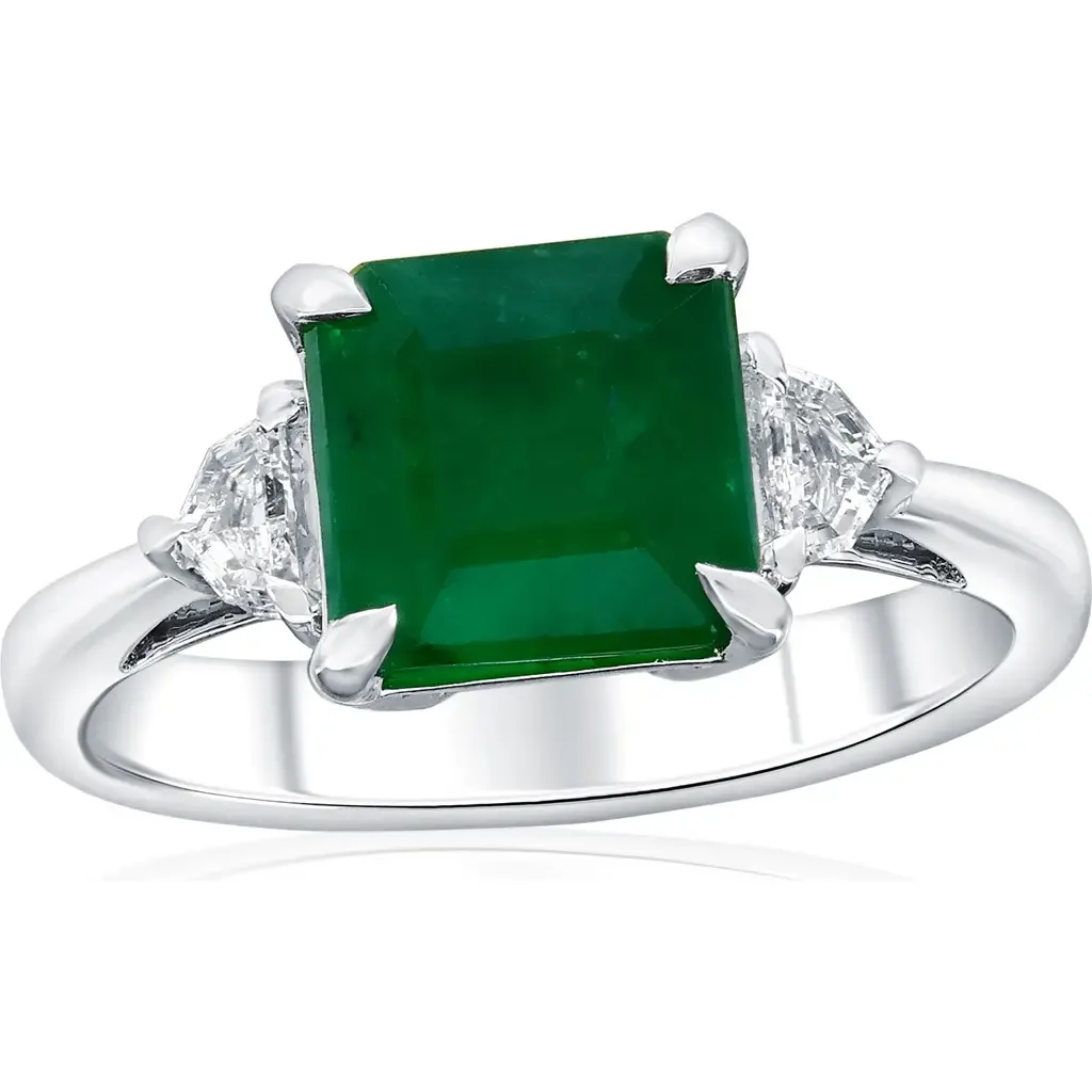 14K White Gold 2.77ct Emerald & 0.20cttw Diamond Ring by SOUZANA by Suzy Levian