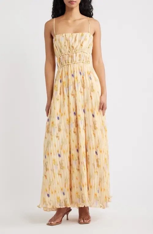 Potpourri Abstract Floral Micropleat Chiffon Maxi Dress