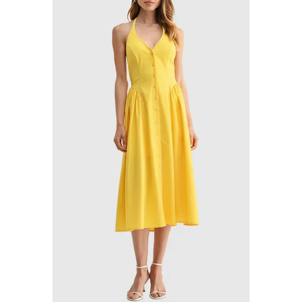 Halter Button Front Midi Dress by All in Favor