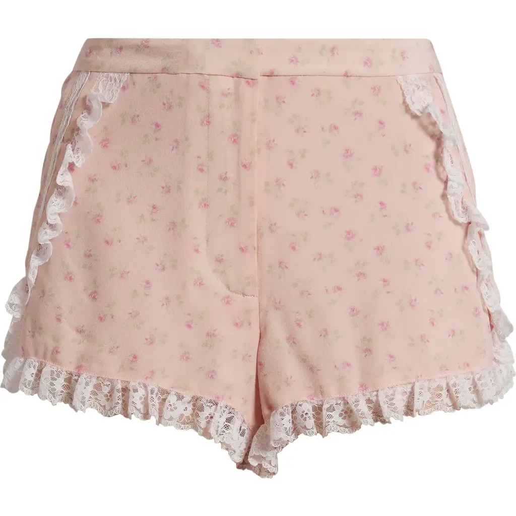Adna Floral Print Lace Shorts by LoveShackFancy