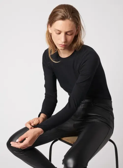 Cotton Silk Touch Long Sleeve Crewneck T-Shirt by Majestic Filatures