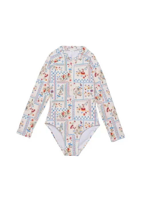 Floral Soul Textured Long Sleeve Zip Front One Piece by Gottex Kids