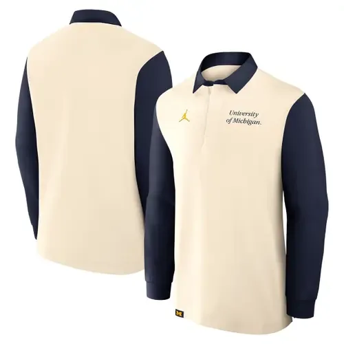 Jordan Brand Cream/Navy Michigan Wolverines Rugby Long Sleeve Shirt by Jordan Brand