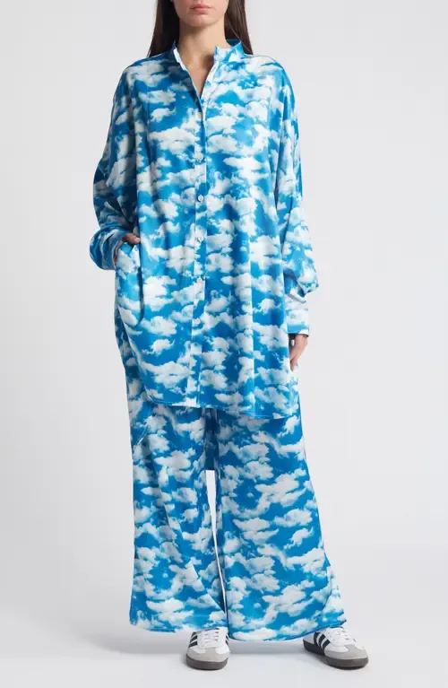 Secret Sky Society Oversize Satin Button-Up Shirt & Pants Set by Dressed in Lala