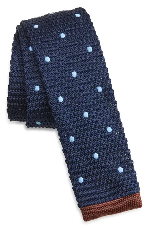 Navy & Brown Polka Dot Knit Silk Tie by CLIFTON WILSON