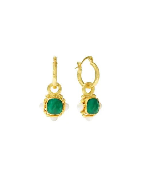 Esther Pearl Drop Hoop Earrings - Brass by Ottoman Hands