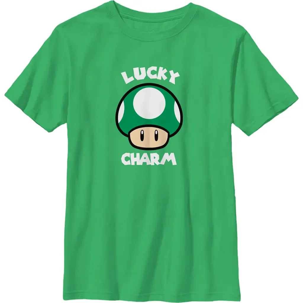Super Mario St. Patrick's Day Extra Life Mushroom Lucky Charm Graphic T-Shirt by NINTENDO