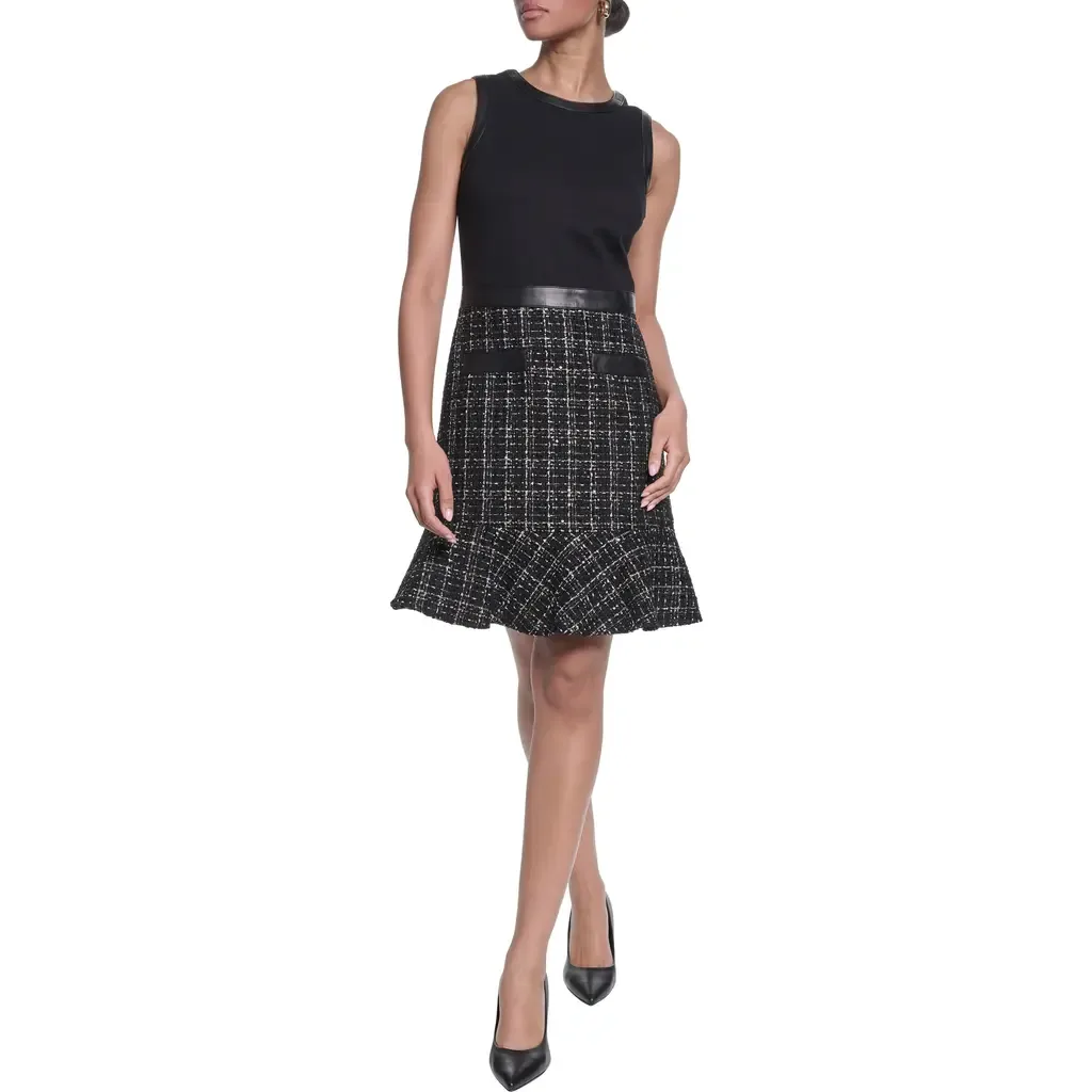 Sleeveless Tweed Minidress by KARL LAGERFELD PARIS