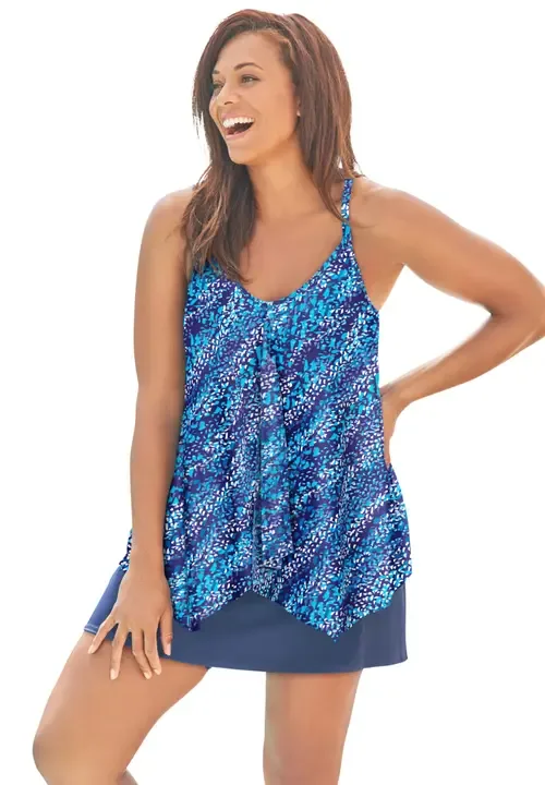 Longer Length Draped Mesh Racerback Tankini Top by Swim 365