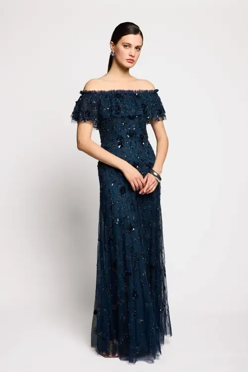 Floral Embellished Sequins Maxi Dress by BEAUUT