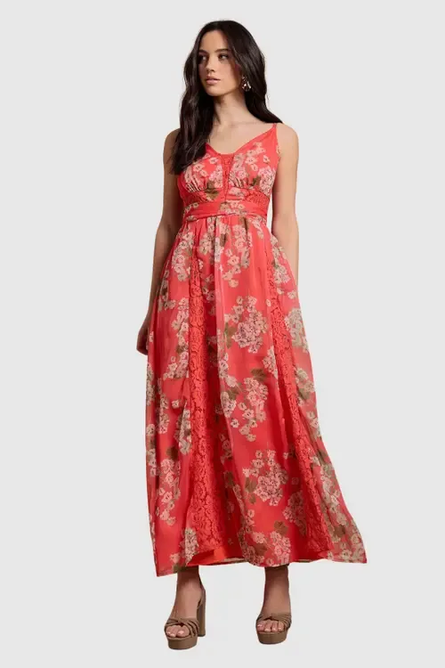 Lace Panelled Waist Pleated Maxi Dress by Oasis