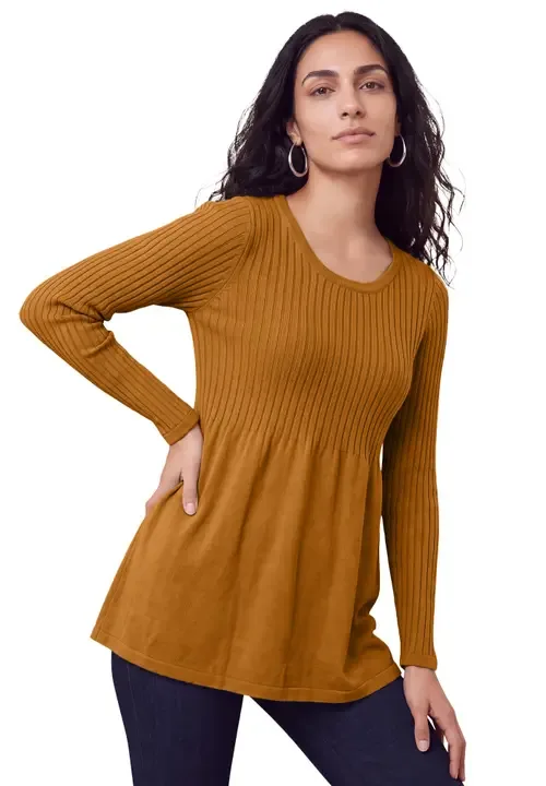 Ribbed Baby Doll Tunic Sweater by Jessica London