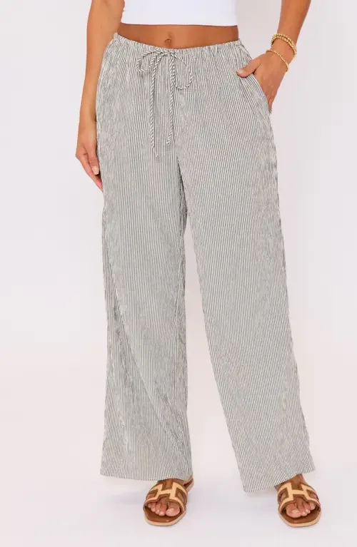 Ease Stripe Drawstring Wide Leg Pants by VICI Collection