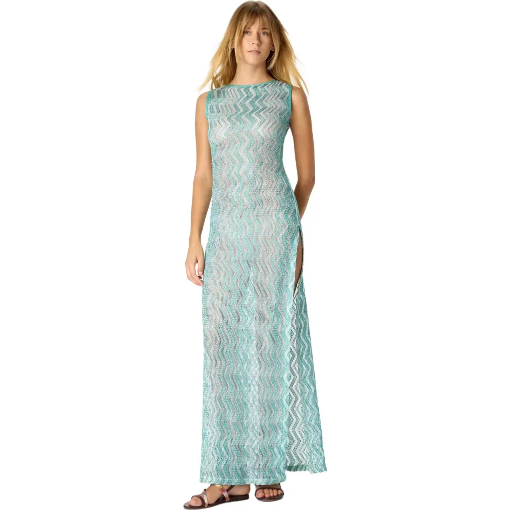 Long Mesh Cover-Up Dress with Zigzag Pattern, Sequins, and Cut-Out Detail by Missoni