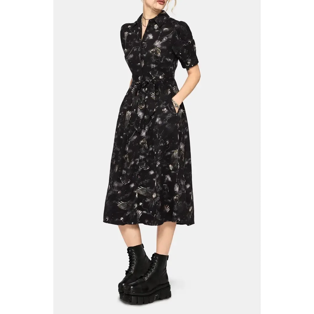 Crimson Magpie and Moth Midi Shirt Dress by Disturbia