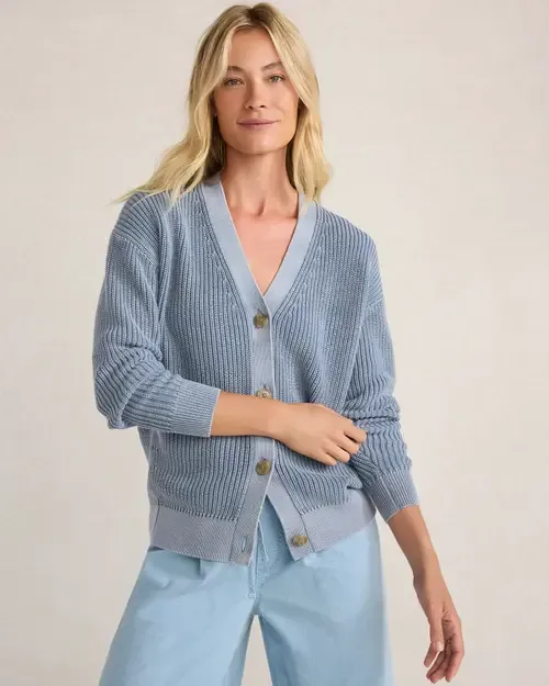 Garment-Dyed Organic Cotton Shaker Stitch Cardigan by Haven Well Within