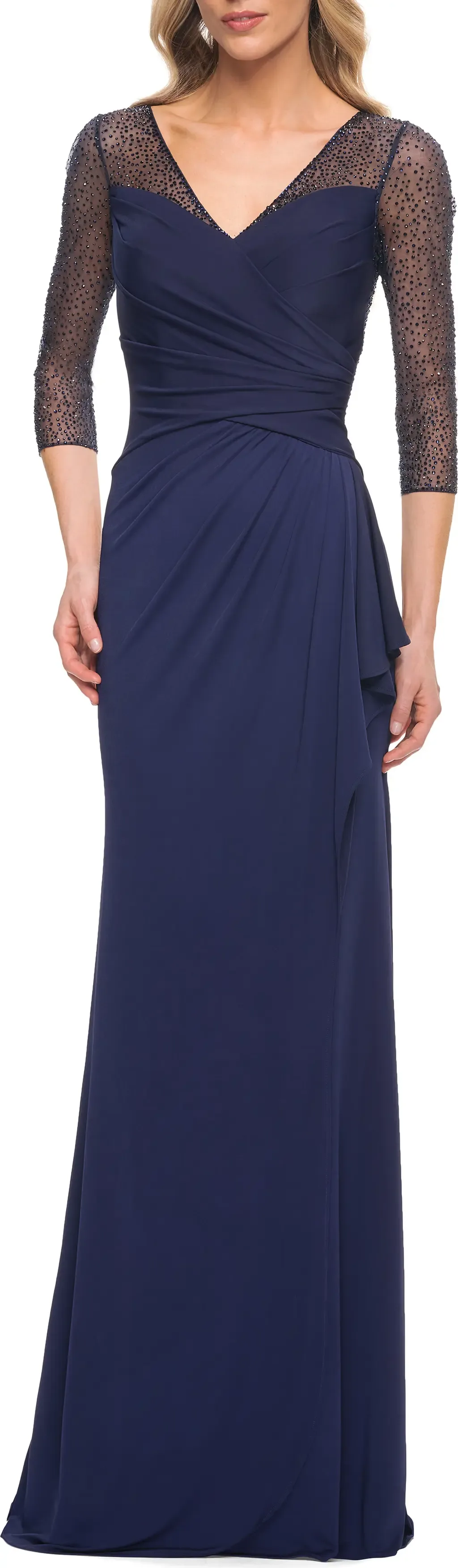 Jersey Long Dress with Beading and Ruffle Skirt