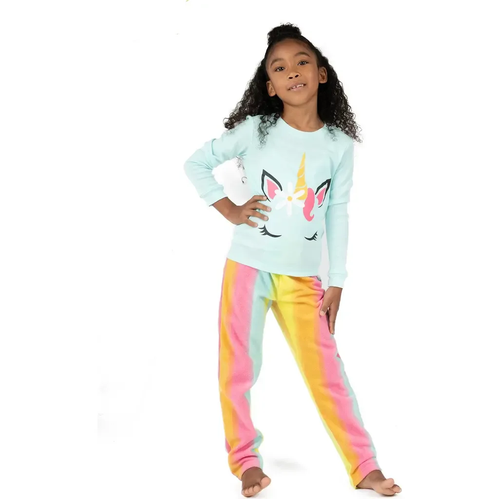 2-Pc. Cotton Top & Fleece Pants Holiday Pajama Set by Leveret