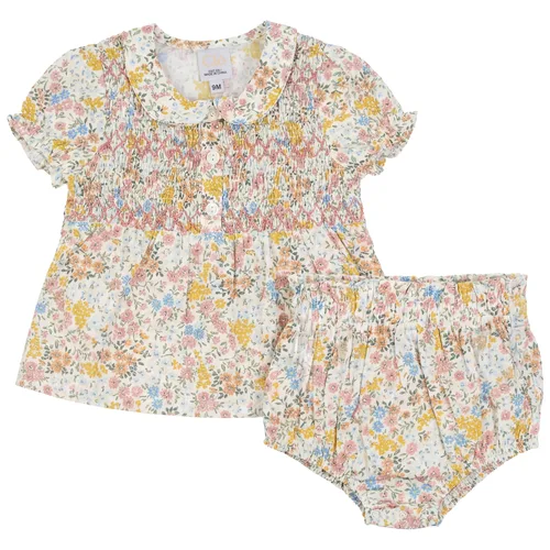 Multi Flower Print with Front Smocking Top and Bloomer Set by Clô