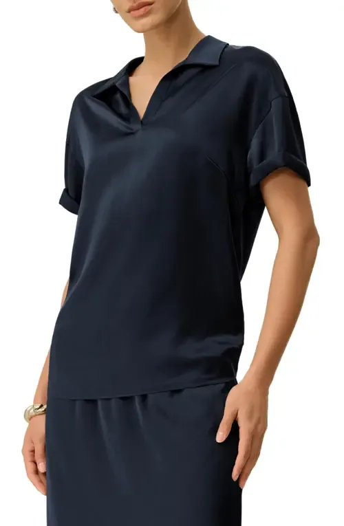 Washable Silk Charmeuse Polo Top by Lilysilk