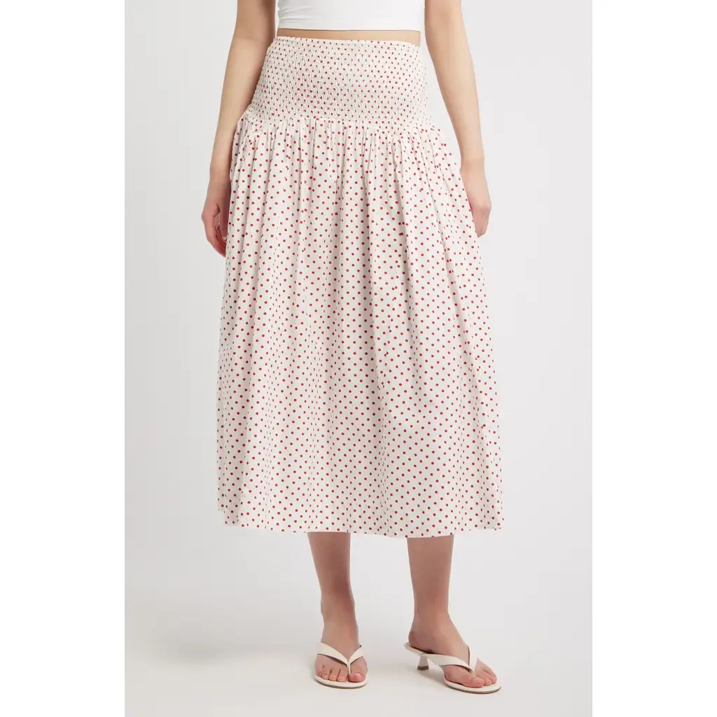 Layla Polka Dot Smocked Midi Skirt by Damson Madder