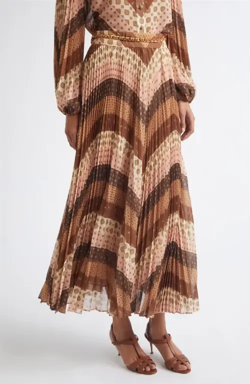 Sunray Chevron Print Pleated Skirt by Zimmermann