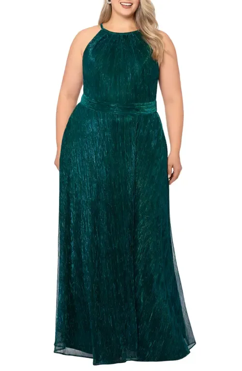 Metallic Crinkle A-Line Gown by Betsy & Adam