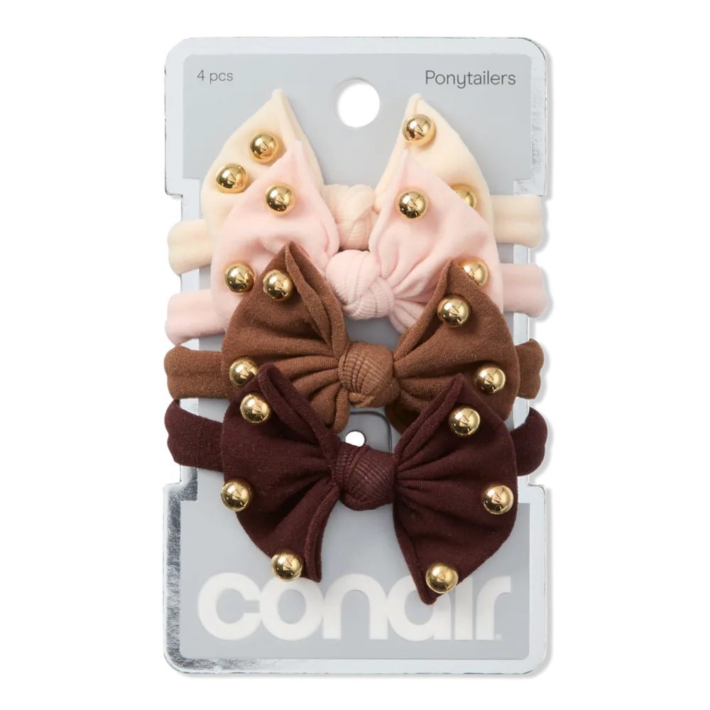 Bow Ponytailers with Gold Beads 4 Pk by Conair Accessories