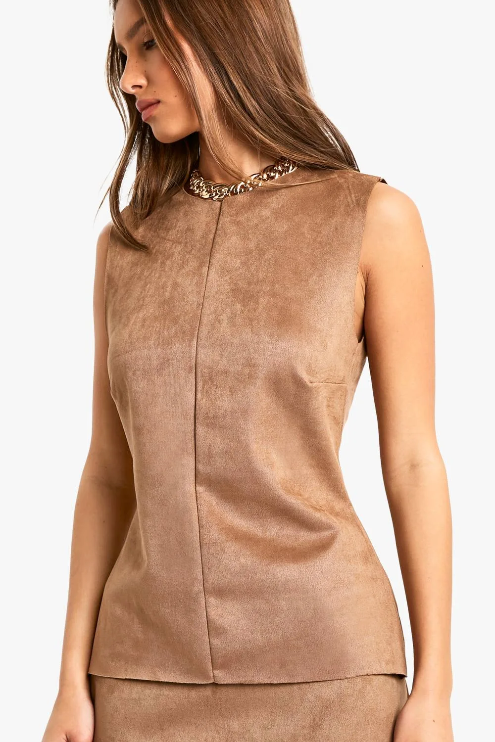 Suede Shoulder Racer Top by boohoo