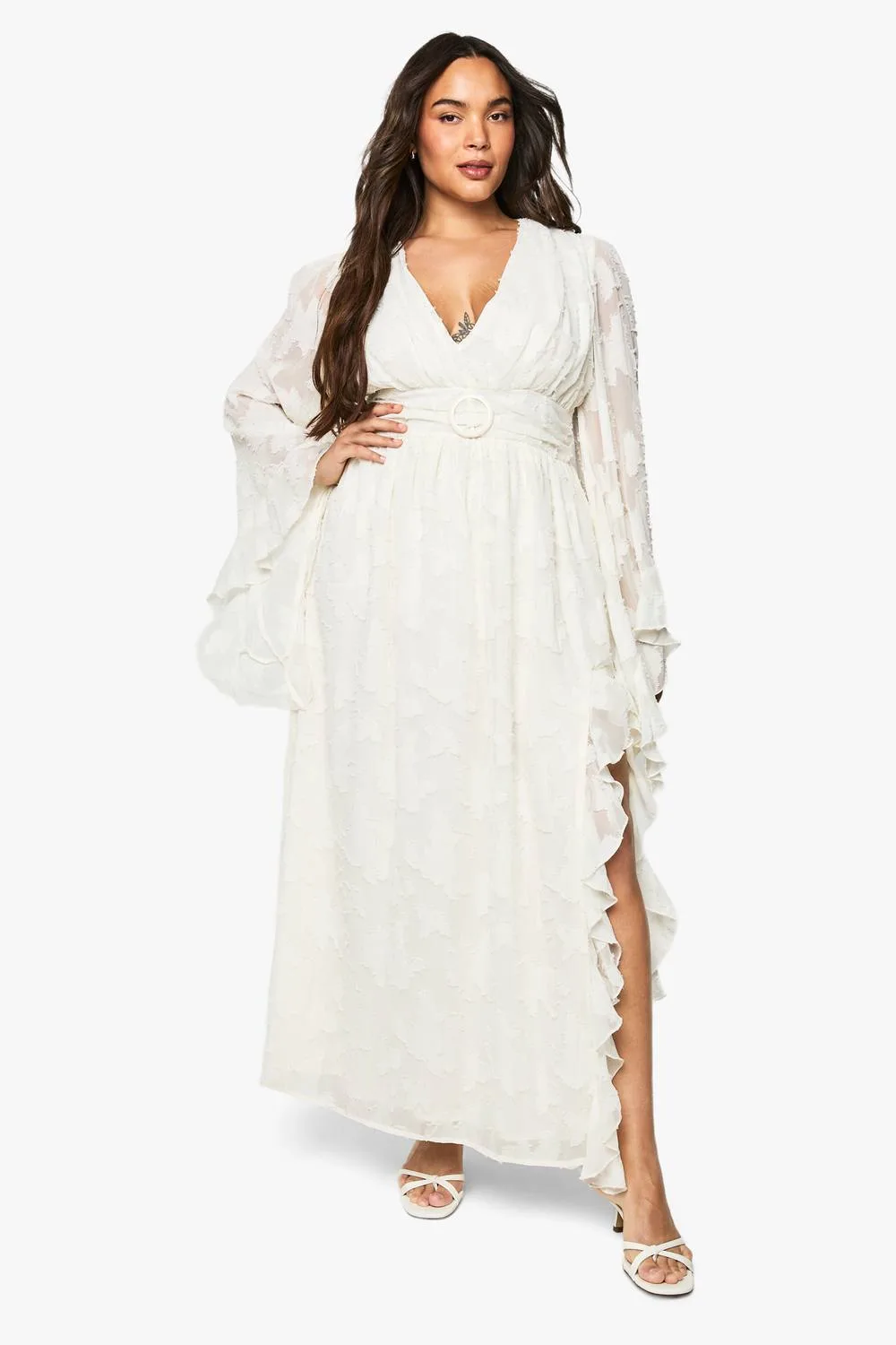 Textured Flare Sleeve Maxi Dress by boohoo