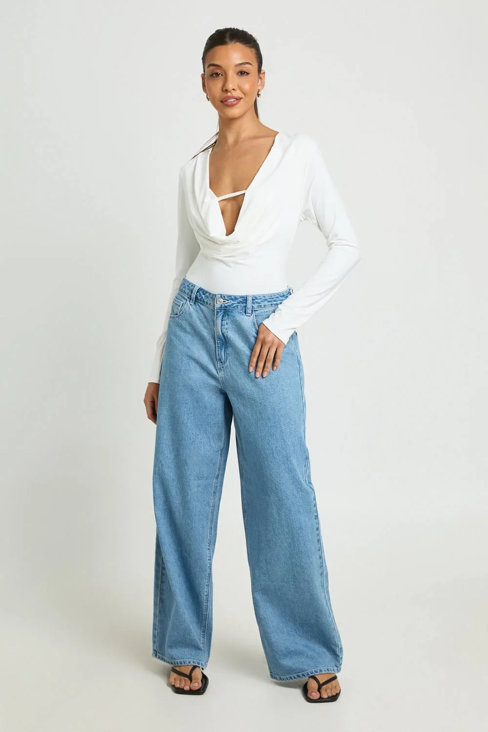 Deep Cowl Long Sleeve Bodysuit by boohoo