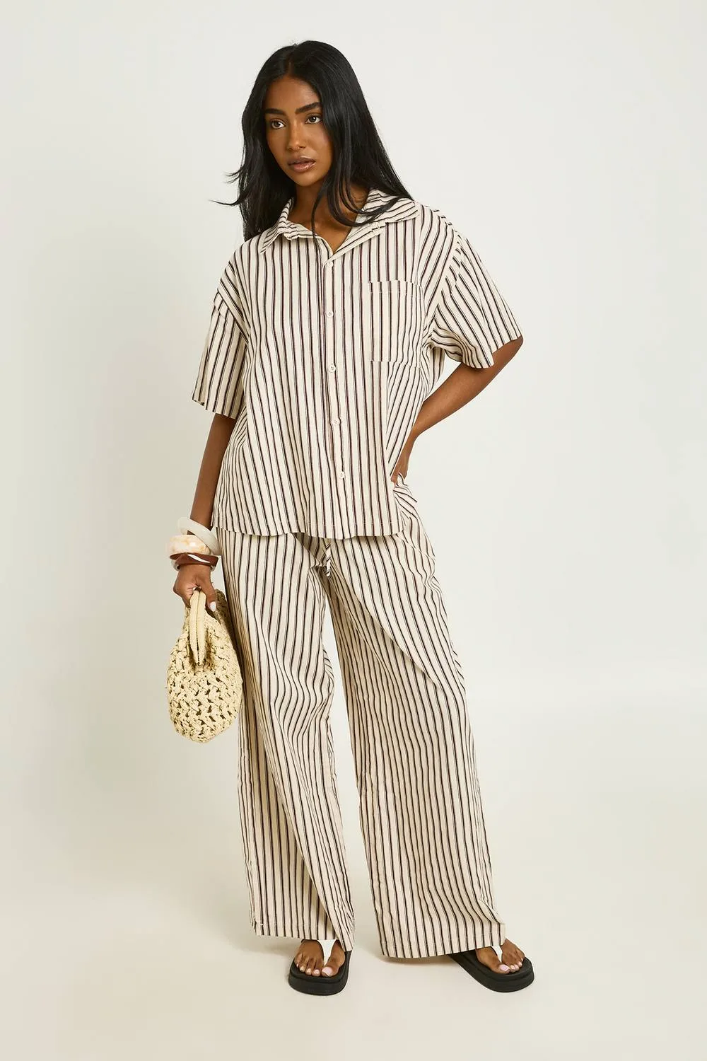 Stripe Wide Leg Trouser by boohoo