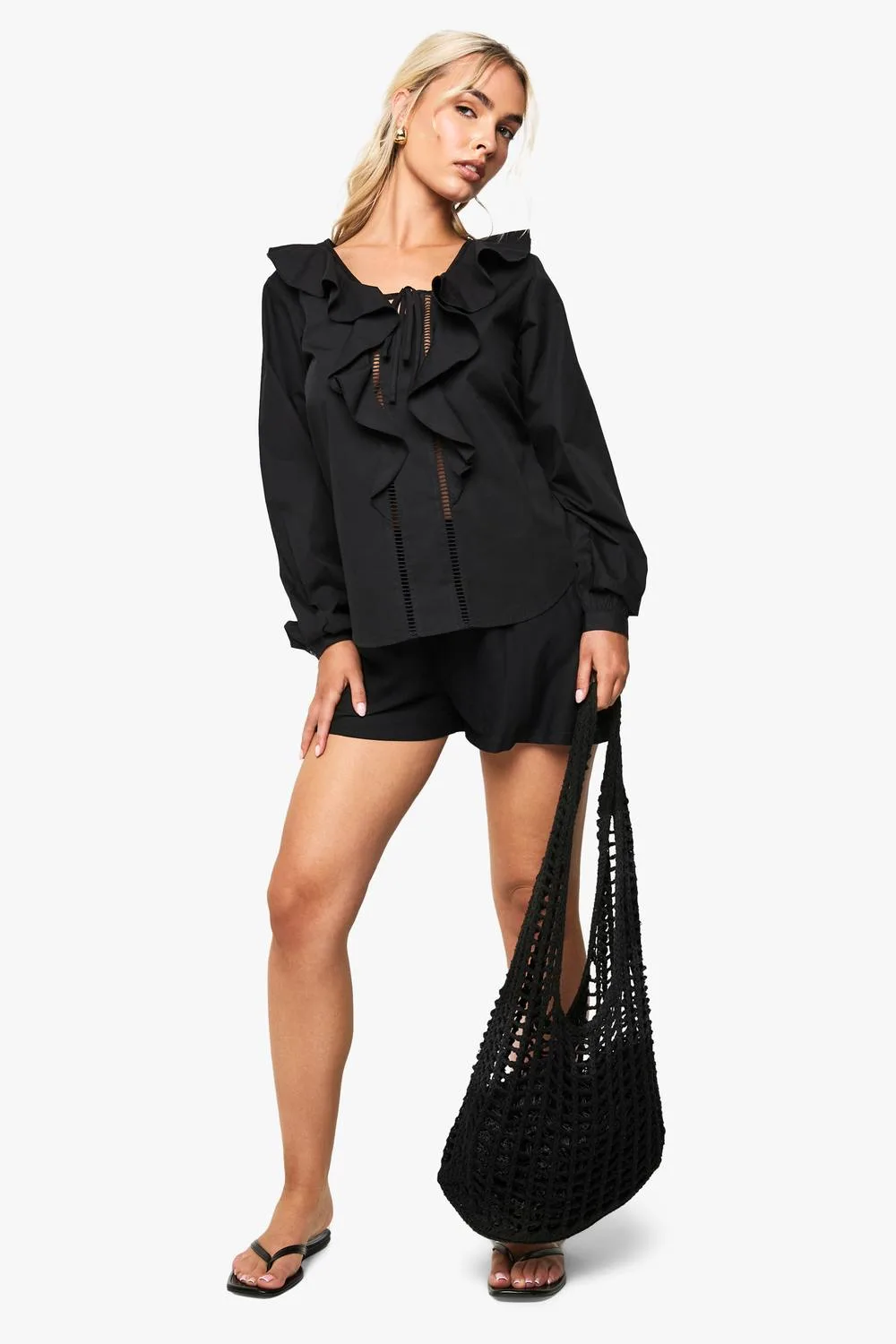 Ruffle Cutwork Trim Blouse by boohoo