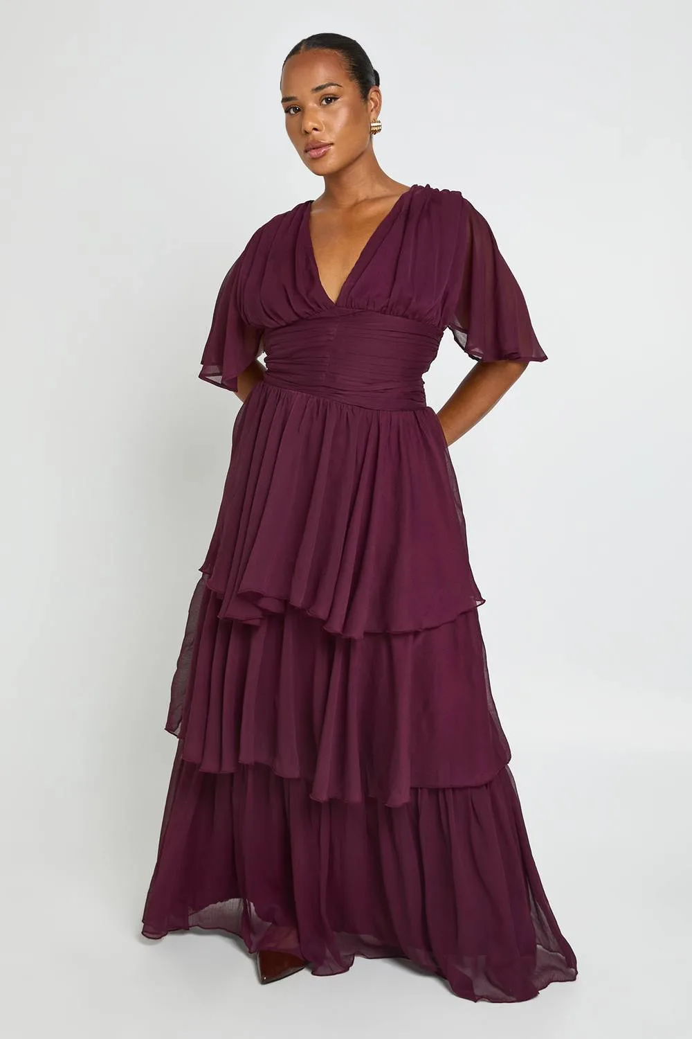 Chiffon Layered Plunge Front Maxi Dress by boohoo