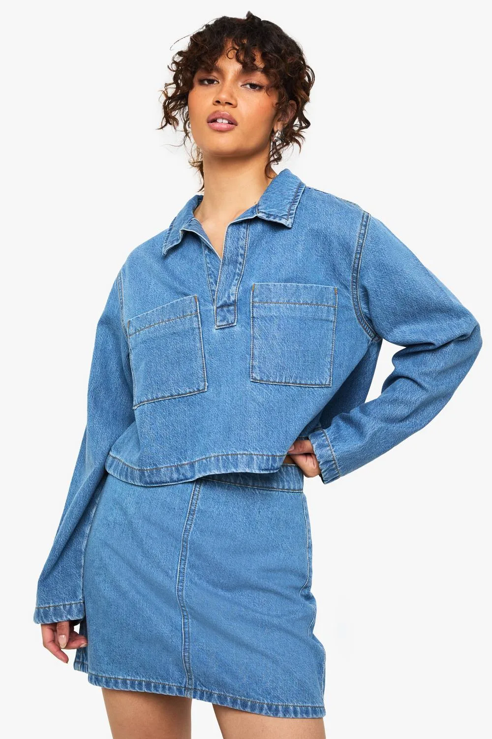 A-Line Denim Skirt by boohoo