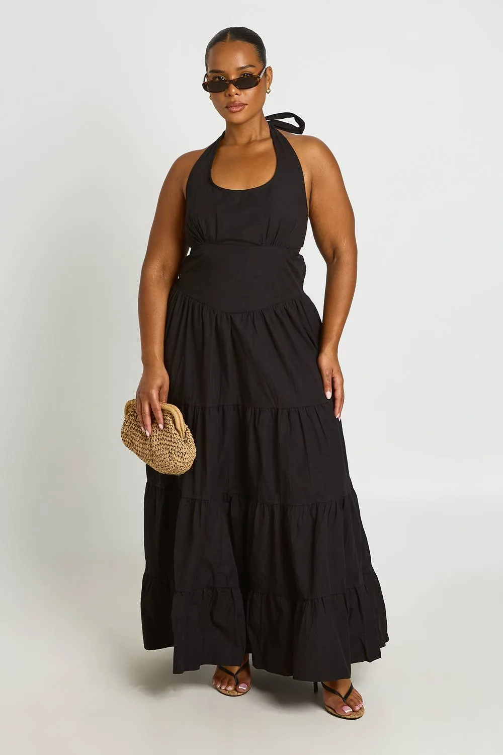 Halterneck Poplin Maxi Dress by boohoo