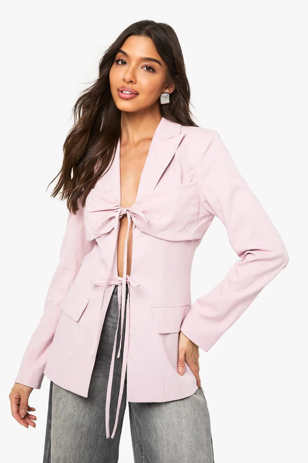 Tie Front Detail Fitted Blazer by boohoo