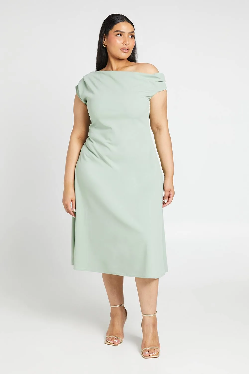 Plus Crepe Asymmetric Neck Skater Midi Dress by boohoo
