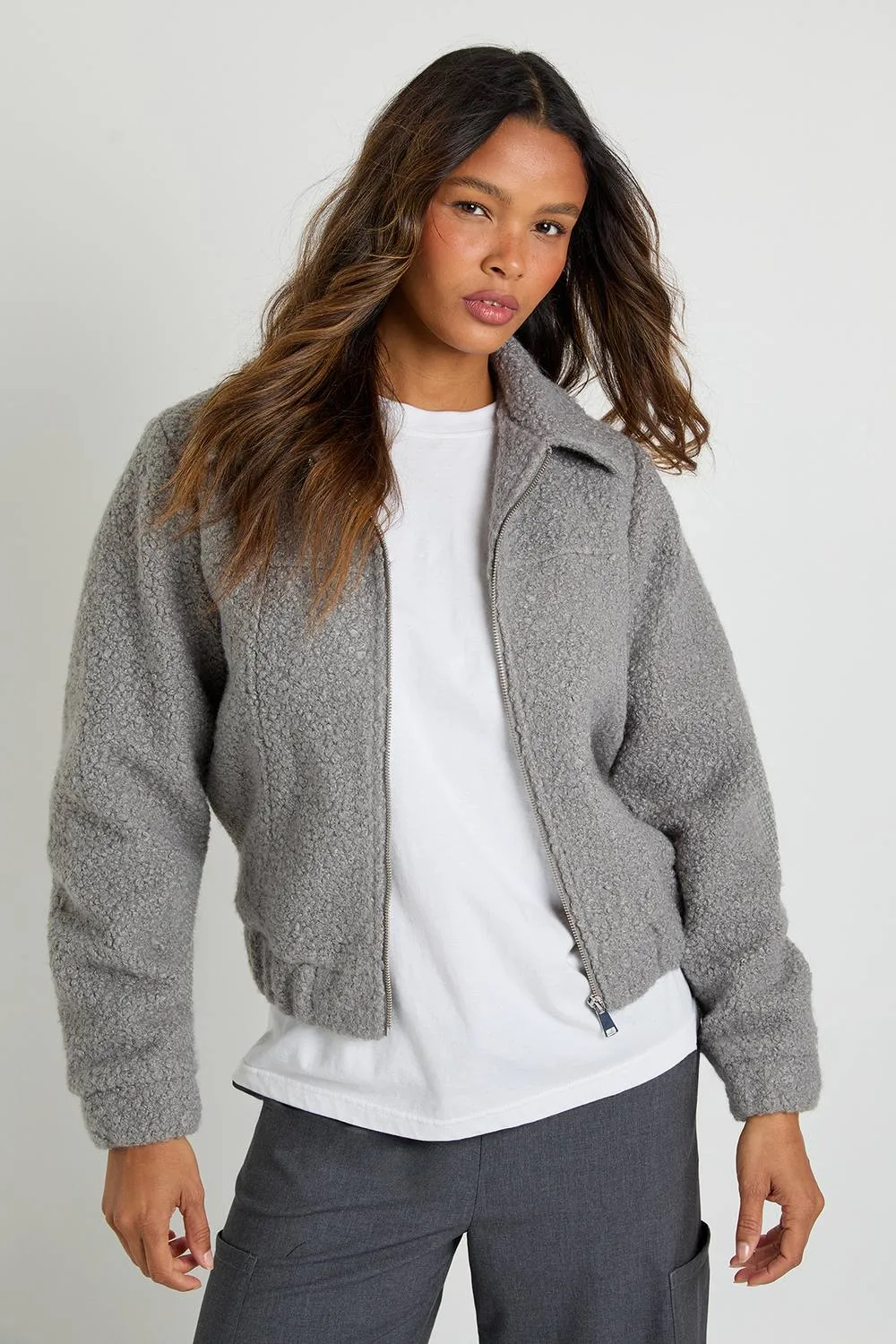 Boucle Wool Look Trucker Jacket by boohoo