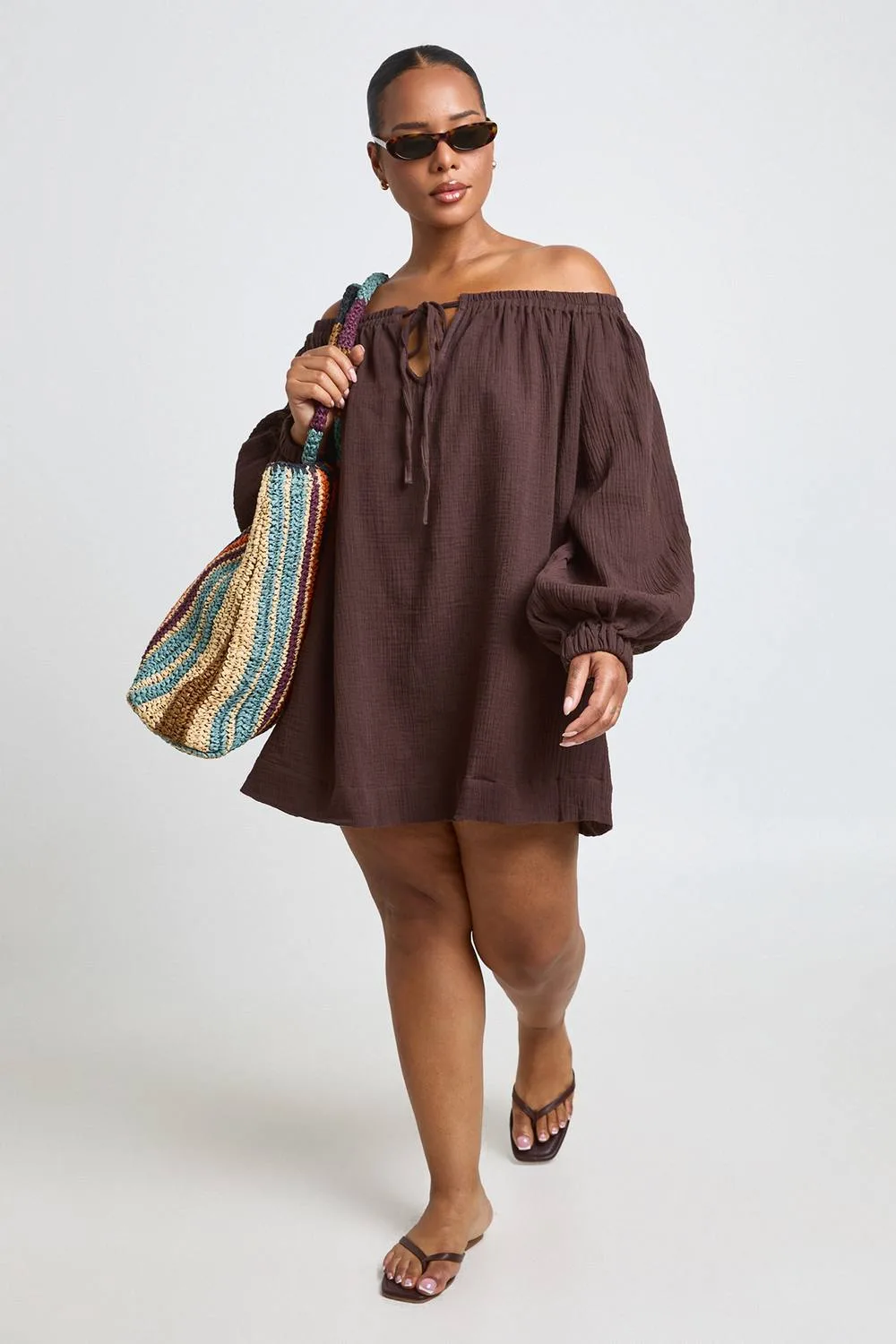 Plus Bardot Volume Sleeve Beach Dress by boohoo