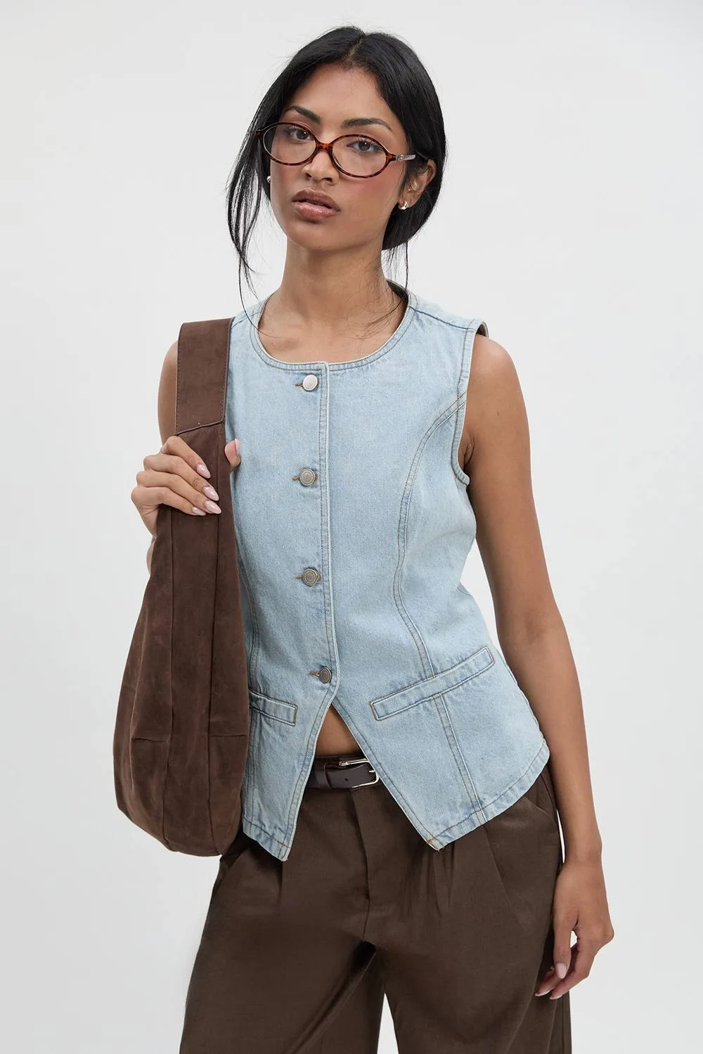 Longline Denim Waistcoat by boohoo