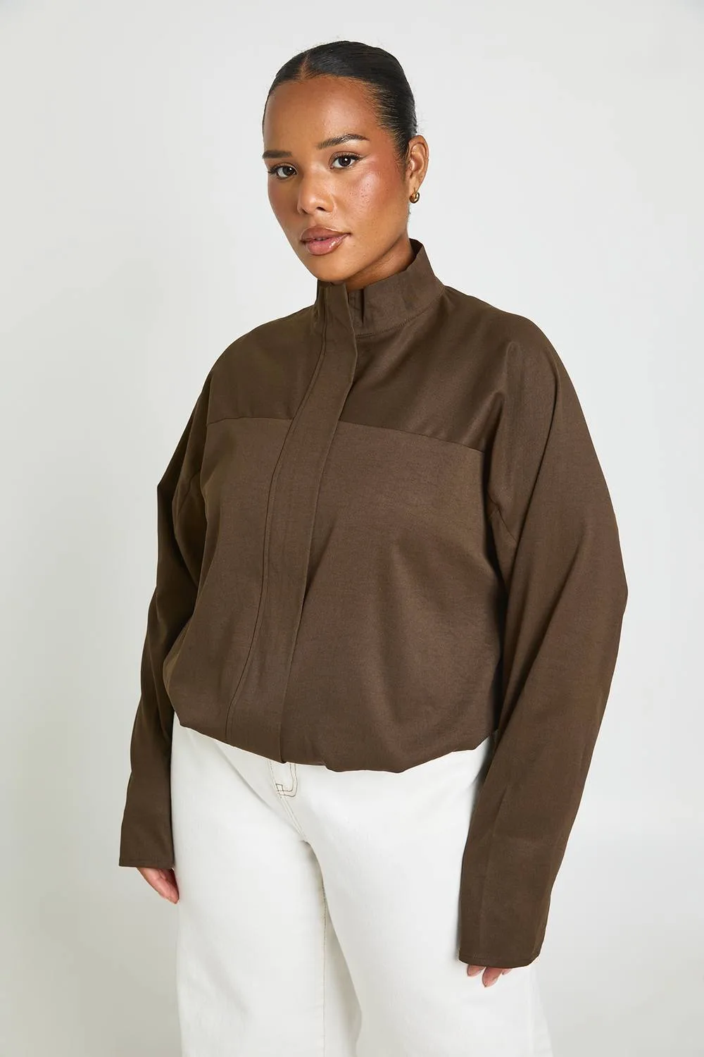 Plus Funnel Neck Twill Zip Through by boohoo