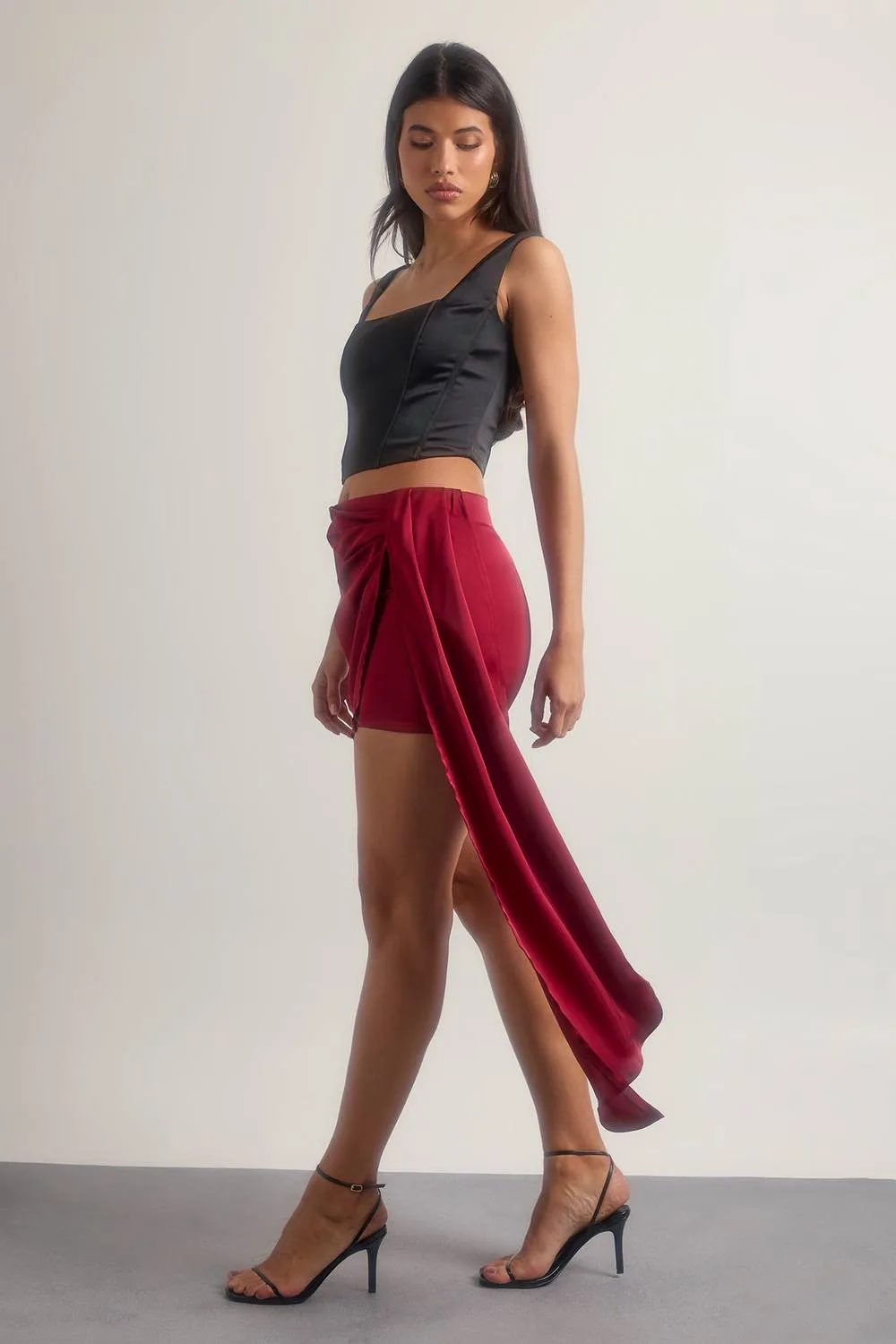 Satin Draped Mini Skirt by boohoo