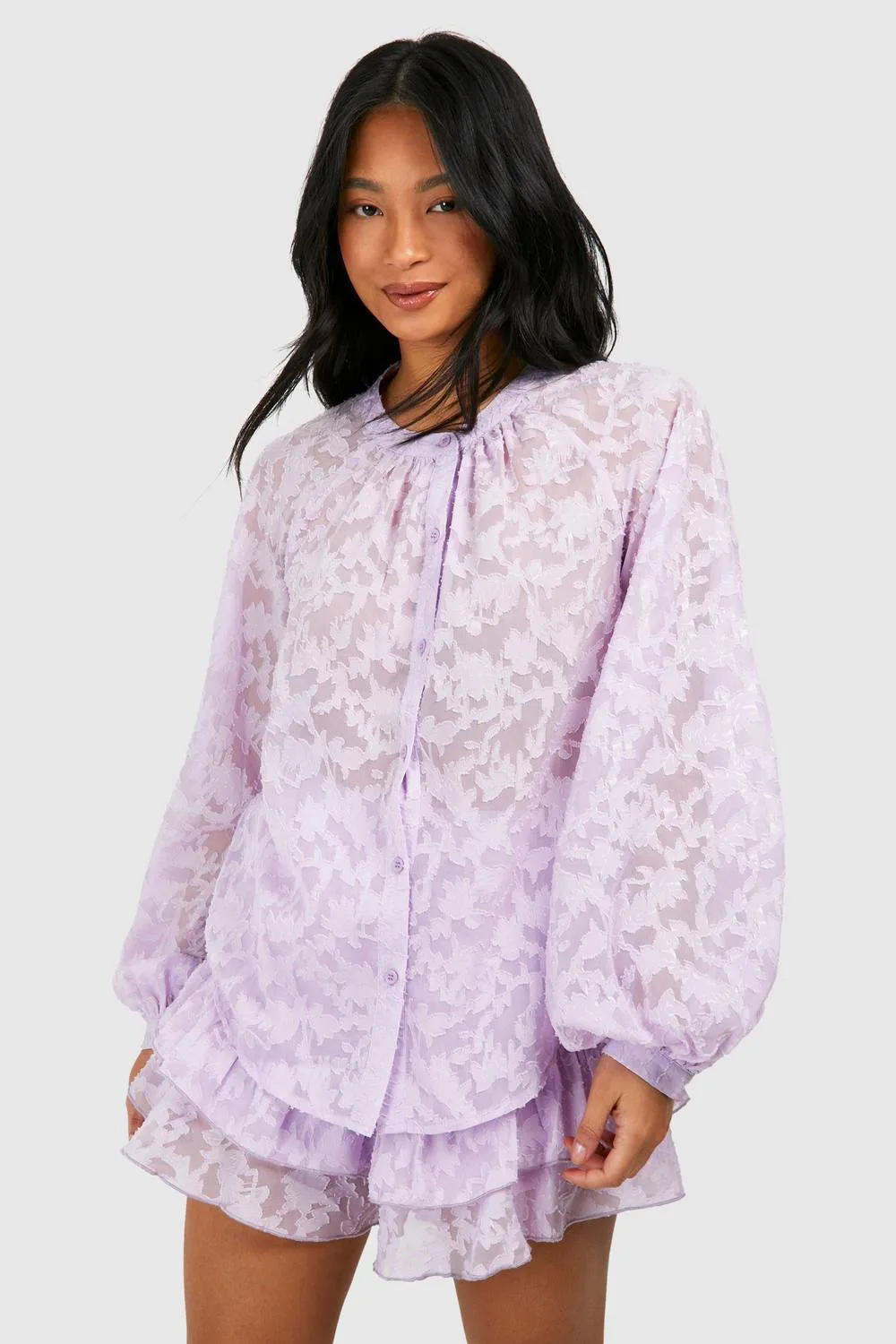 Sheer Textured Fabric Beach Shirt by boohoo