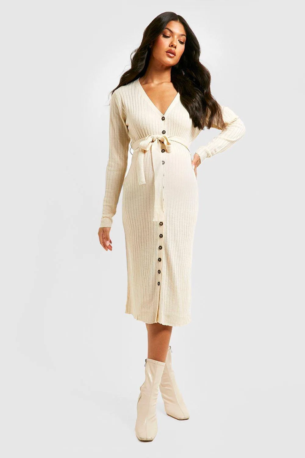 Maternity Button Down Knitted Midi Dress by boohoo
