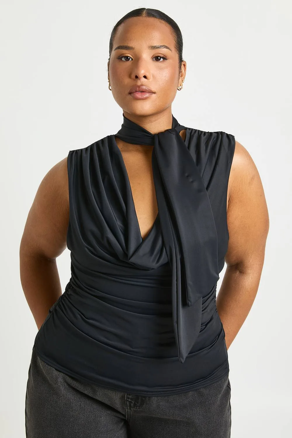 Scarf Wrap Cowl Neck Top by boohoo