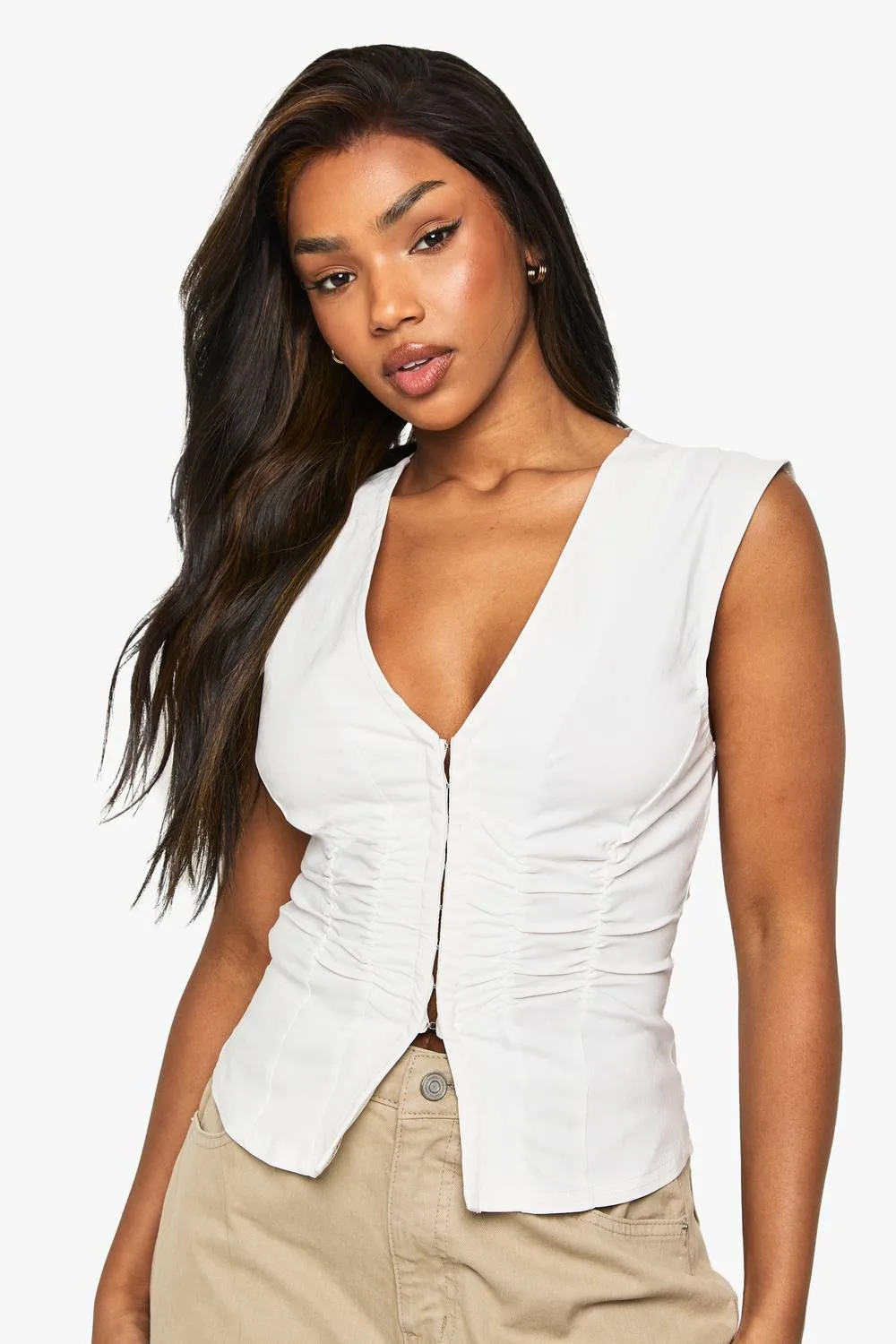 Bengaline Ruched Sleeveless Hook & Eye Top by boohoo