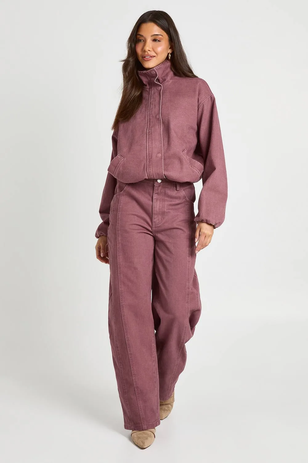 High Waist Seam Detail Barrel Jean