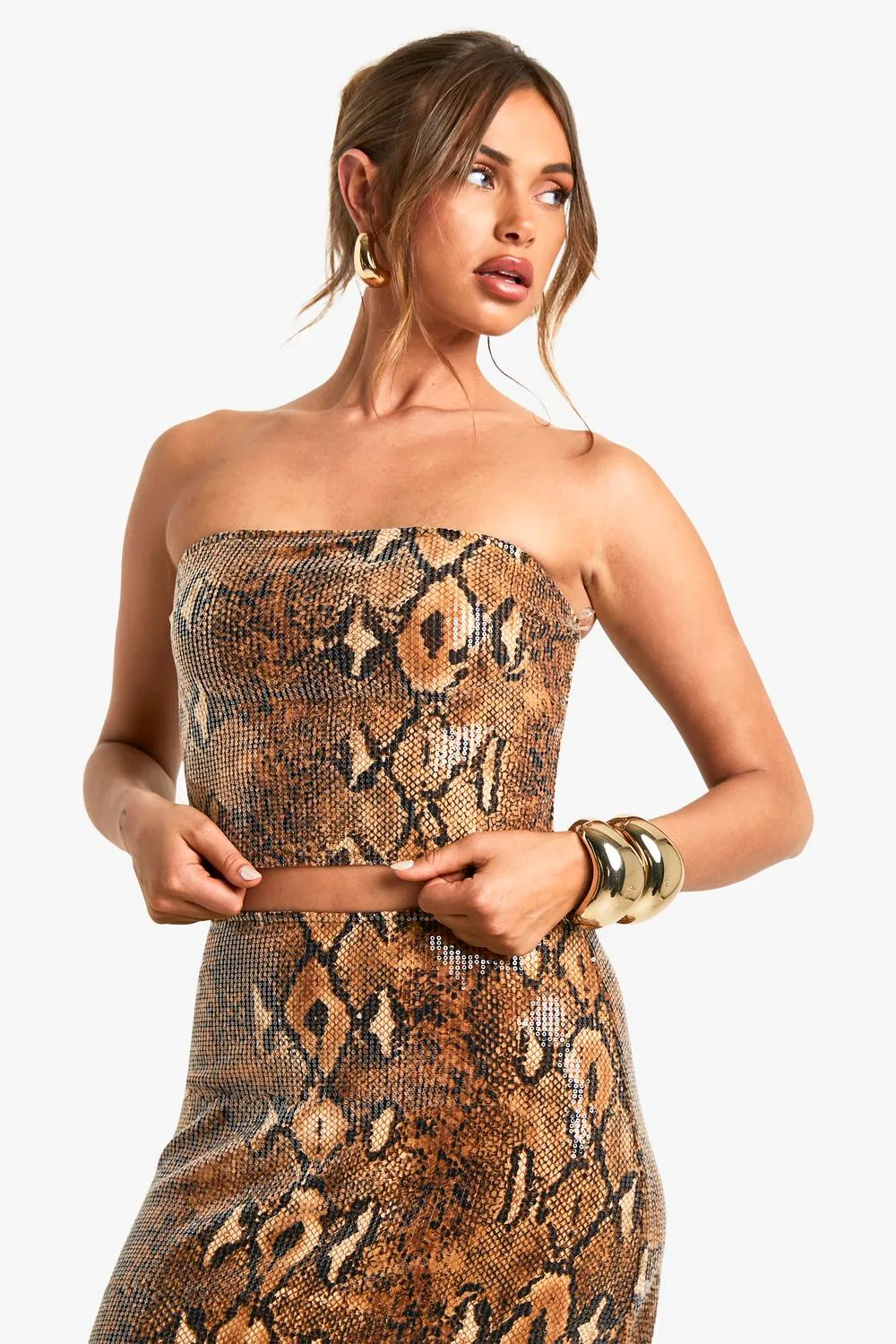 Sequin Snake Longline Bandeau Top by boohoo